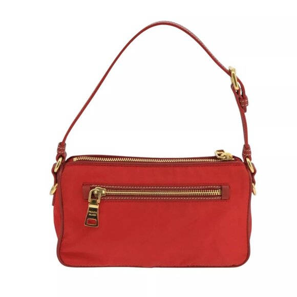 PRADA Hand Bag Nylon Red Gold Auth - Picture 5 of 16